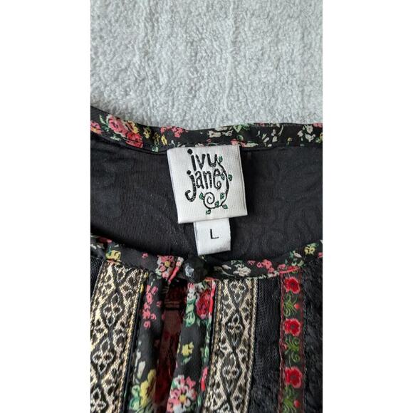 IVY JANES Top Large Boho Busy Floral Burnout High Lo Peasant Chiffon Ruffle Lace - Picture 8 of 11